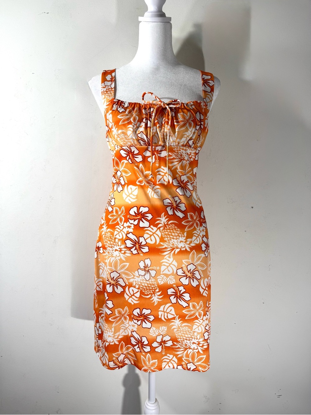 Y2K Vintage Taboo Hawaiian floral Print Babydoll Mini Dress Fits Small pineapple